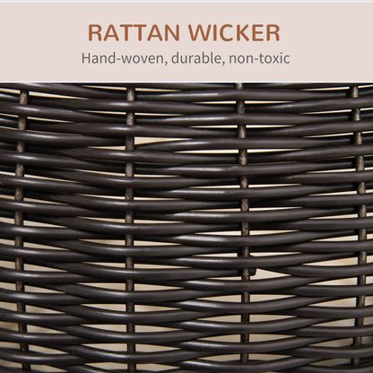 Elevated Cat Bed with Rotatable Egg Chair Pod, Cat Basket Bed with Thick Cushion, Natural Mat Grass Woven Kitty House, Coffee